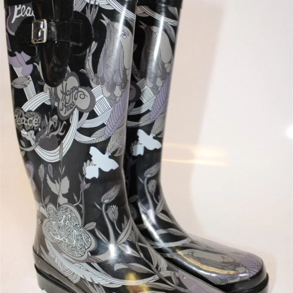 ✨Sakroots by The SACK Rain Boots RHYTHM Nature Hunter Peace Removable Fur Insert - Picture 13 of 16